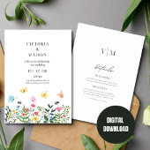 Wildflower Boho bruiloft, Boho bruiloft uitnodigin Kaart