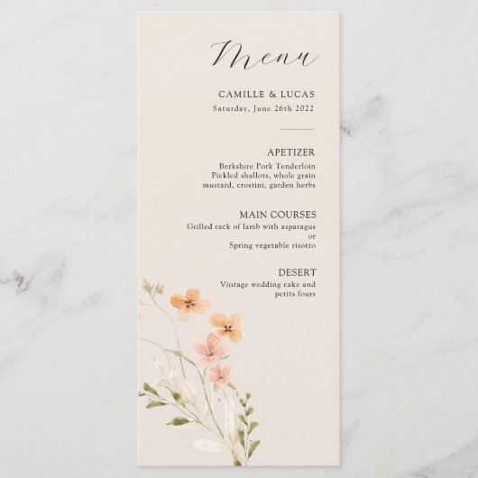 Wildflower Boho Bruiloft Menu (Voorkant)