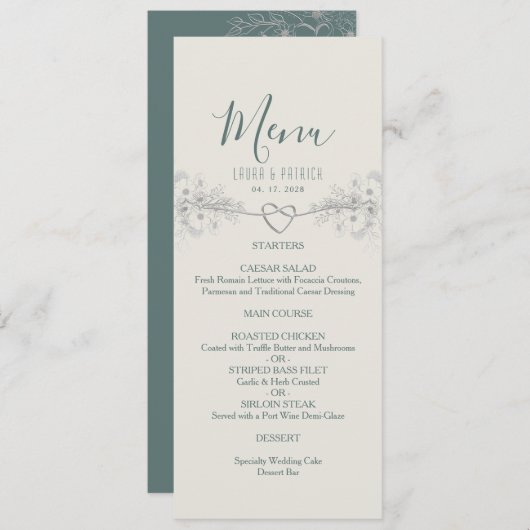 Wildflower Boho Bruiloft Menu (Voorkant / Achterkant)