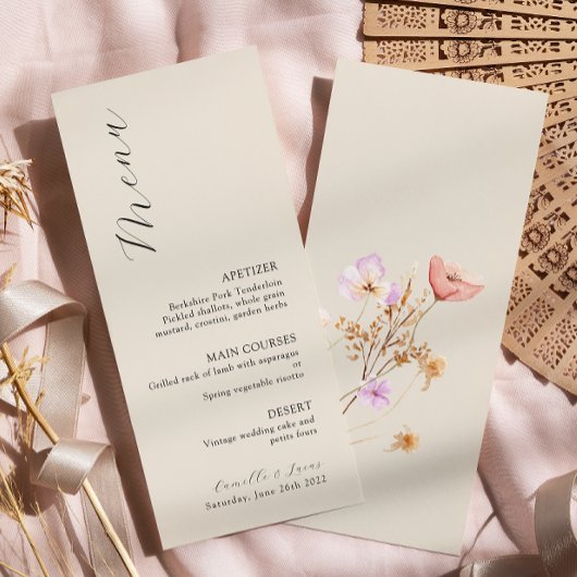 Wildflower Boho Bruiloft Menu