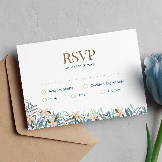 Wildflower Boho Bruiloft met Initiële Monogram RSVP Kaartje