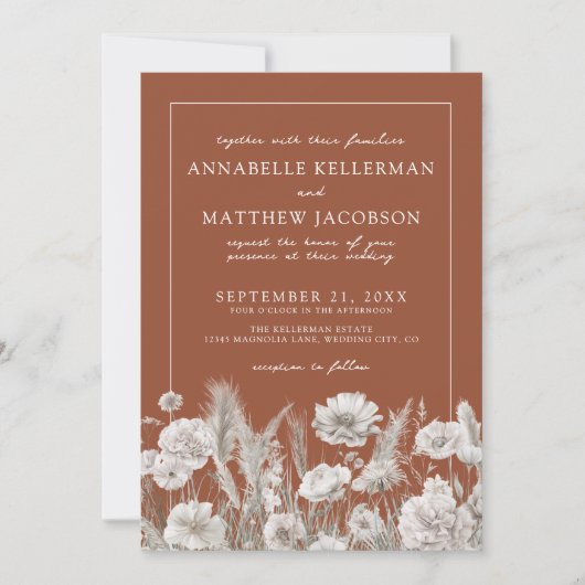 Wildflower Boho Burnt Orange Wedding Kaart (Voorkant)