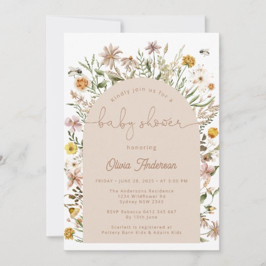 Wildflower Boho Chic Baby shower Kaart (Voorkant)