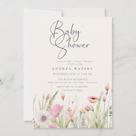Wildflower Boho Chic Baby shower Kaart (Voorkant)