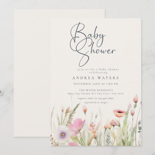Wildflower Boho Chic Baby shower Kaart (Voorkant / Achterkant)