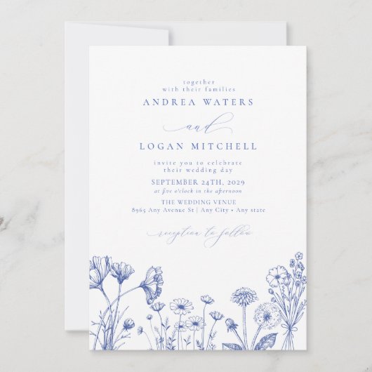 Wildflower Boho Chic Bruiloft Kaart (Voorkant)
