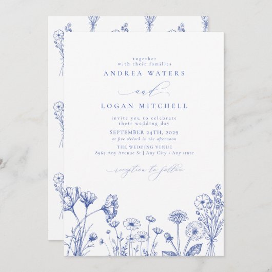 Wildflower Boho Chic Bruiloft Kaart (Voorkant / Achterkant)