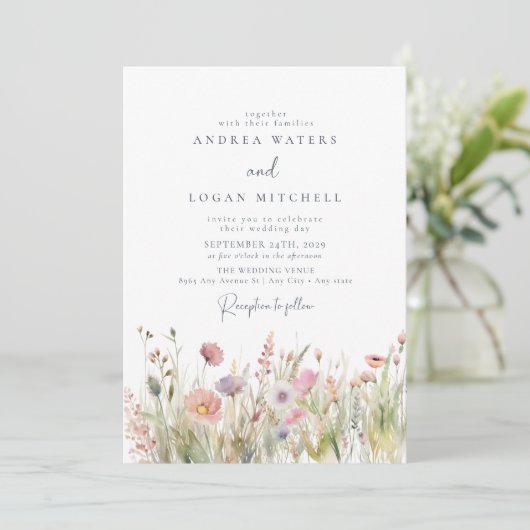 Wildflower Boho Chic Bruiloft Kaart (Staand voorkant)