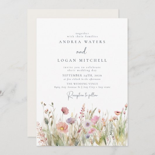 Wildflower Boho Chic Bruiloft Kaart (Voorkant / Achterkant)