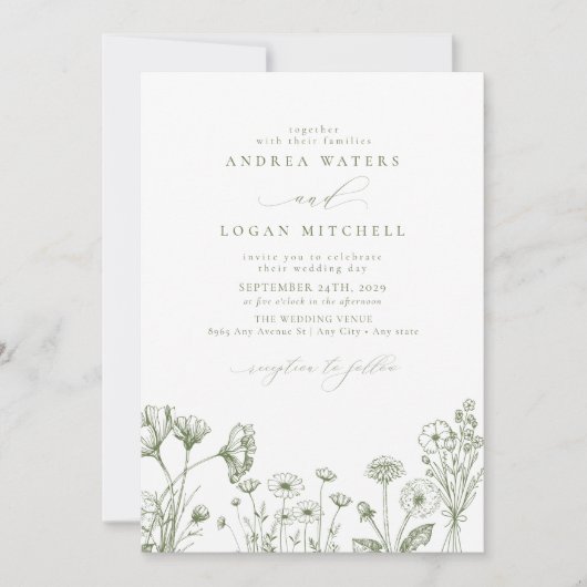 Wildflower Boho Chic Bruiloft Kaart (Voorkant)