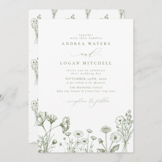 Wildflower Boho Chic Bruiloft Kaart (Voorkant / Achterkant)