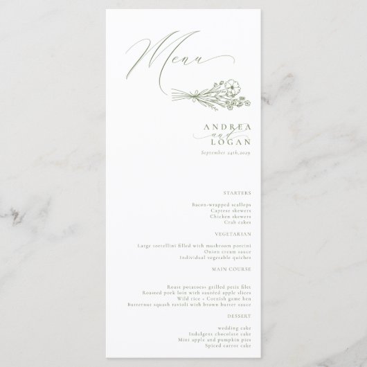 Wildflower Boho Chic Bruiloft Menu (Voorkant)