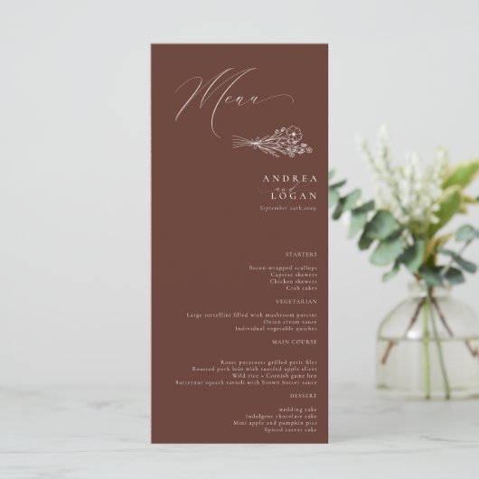 Wildflower Boho Chic Bruiloft Menu (Staand voorkant)