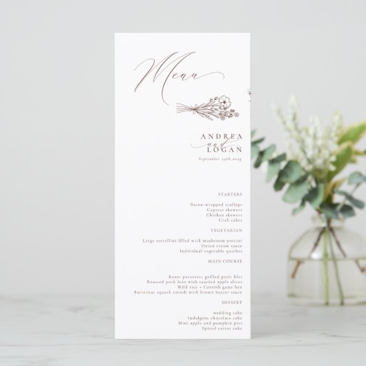 Wildflower Boho Chic Bruiloft Menu (Staand voorkant)