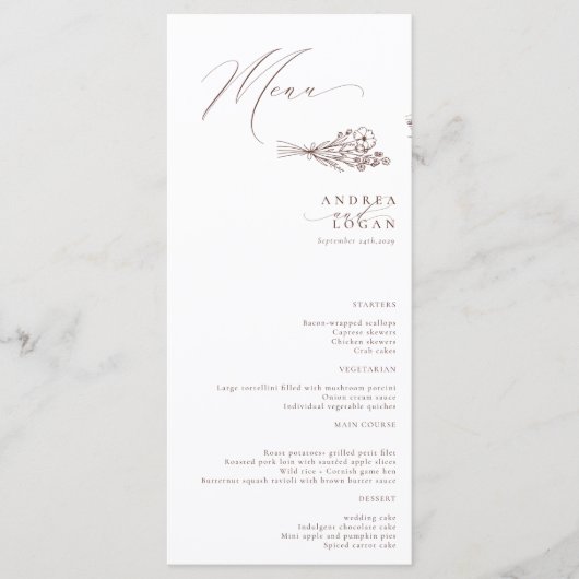 Wildflower Boho Chic Bruiloft Menu (Voorkant)