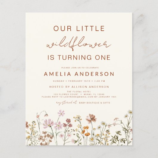 Wildflower Boho Chic Eerste Verjaardag Terracotta (Voorkant)