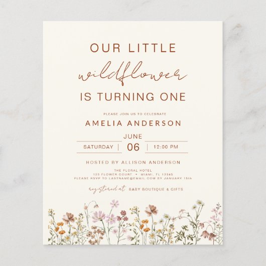 Wildflower Boho Chic Eerste Verjaardag Terracotta (Voorkant)