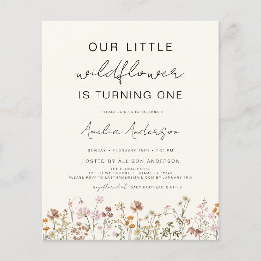Wildflower Boho Chic Eerste Verjaardag uitnodiging (Voorkant)
