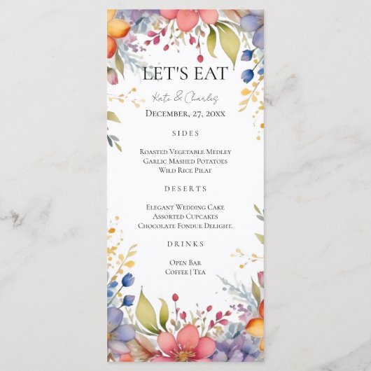 Wildflower boho Chic Floral Wreath bruiloft menu (Achterkant)