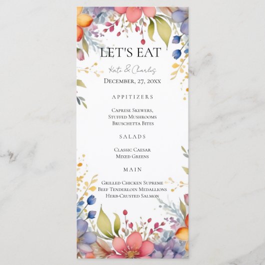 Wildflower boho Chic Floral Wreath bruiloft menu (Voorkant)
