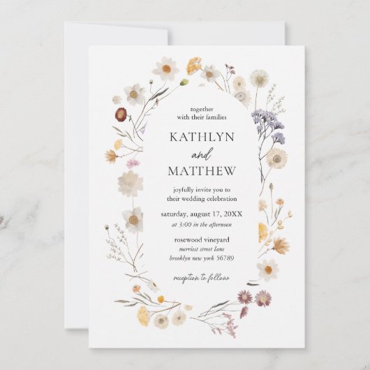 Wildflower Boho Chic Modern Bloemen Bruiloft Kaart (Voorkant)