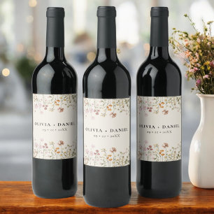 Wildflower Boho Chic Terracotta Neutraal Huwelijk Wijn Etiket