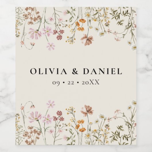 Wildflower Boho Chic Terracotta Neutraal Huwelijk Wijn Etiket (Enkel label)