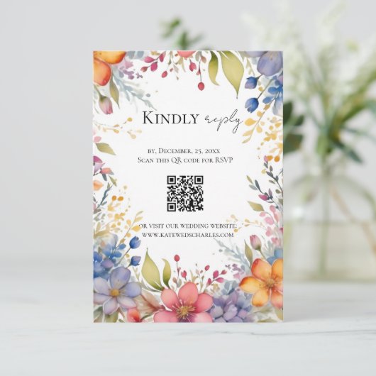 Wildflower boho chique bloemenkrans rsvp kaartje (Staand voorkant)