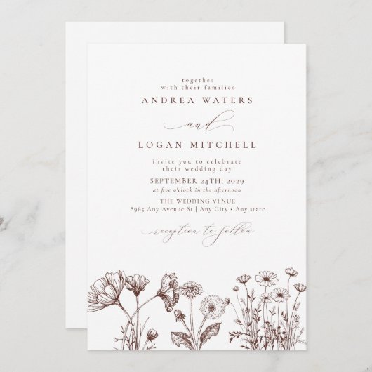 Wildflower Boho chique bruiloft uitnodigingen (Voorkant / Achterkant)