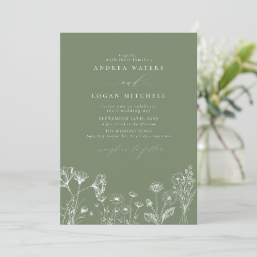 Wildflower Boho chique bruiloft uitnodigingen (Staand voorkant)