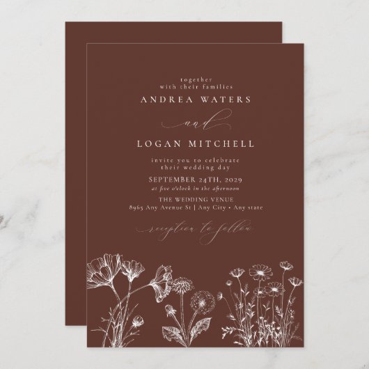 Wildflower Boho chique bruiloft uitnodigingen (Voorkant / Achterkant)