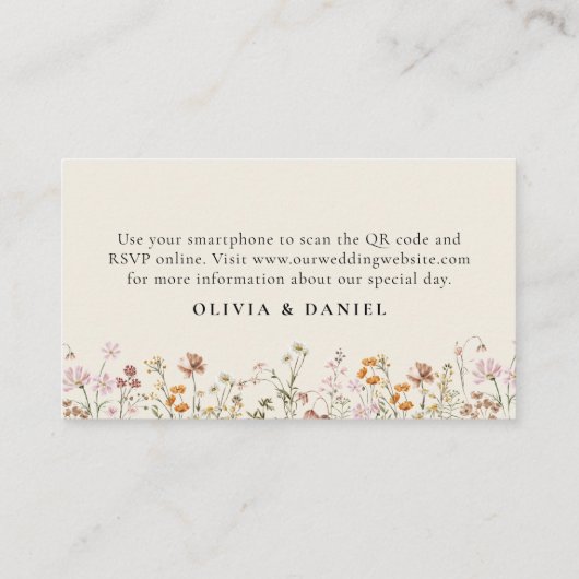 Wildflower Boho Cream RSVP QR Code Wedding Informatiekaartje (Achterkant)
