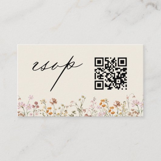 Wildflower Boho Cream RSVP QR Code Wedding Informatiekaartje (Voorkant)