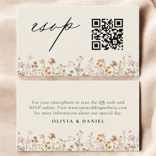 Wildflower Boho Cream RSVP QR Code Wedding Informatiekaartje
