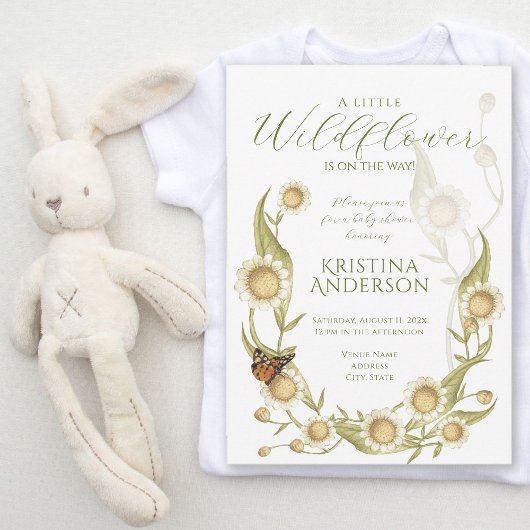 Wildflower Boho Daisy Baby shower Uitnodiging