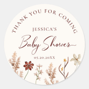 Wildflower Boho Dank u Baby shower Ronde Sticker