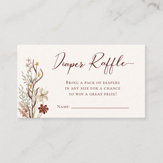 Wildflower Boho Diaper Baby shower Raffle Informatiekaartje (Voorkant)