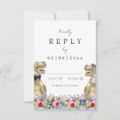 Wildflower Boho Dinosaur Huwelijksantwoord RSVP Kaartje (Voorkant)