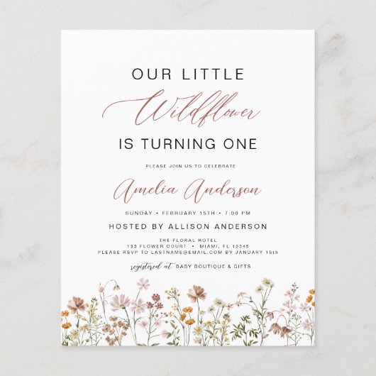 Wildflower Boho Eerste 1e Verjaardag Tuin (Voorkant)
