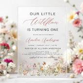 Wildflower Boho Eerste 1e Verjaardag Tuin Acryl Uitnodigingen