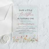Wildflower Boho Eerste 1e Verjaardag Tuin Acryl Uitnodigingen