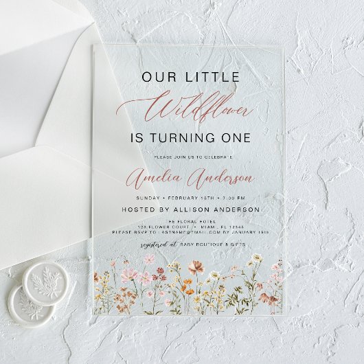 Wildflower Boho Eerste 1e Verjaardag Tuin Acryl Uitnodigingen