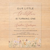 Wildflower Boho Eerste 1e Verjaardag Tuin Acryl Uitnodigingen (Voorkant)