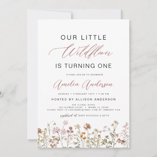 Wildflower Boho Eerste 1e Verjaardag Tuin Kaart (Voorkant)
