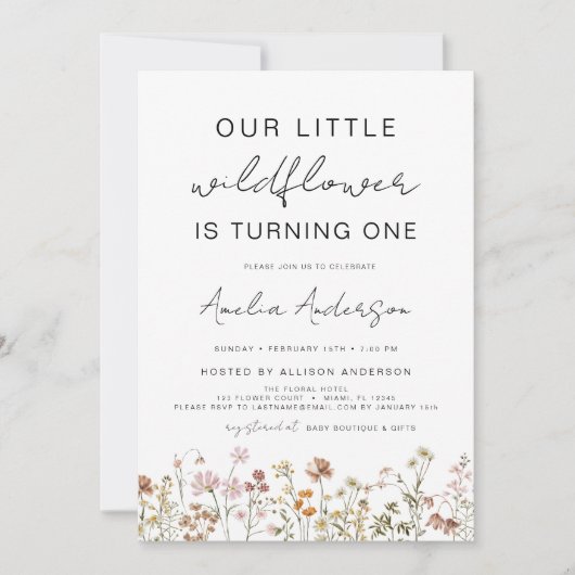 Wildflower Boho Eerste 1e Verjaardag Tuin Kaart (Voorkant)