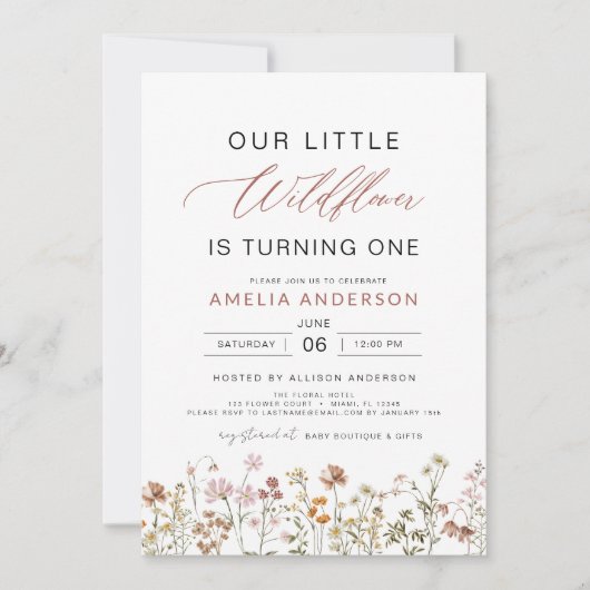 Wildflower Boho Eerste 1e Verjaardag Tuin Kaart (Voorkant)