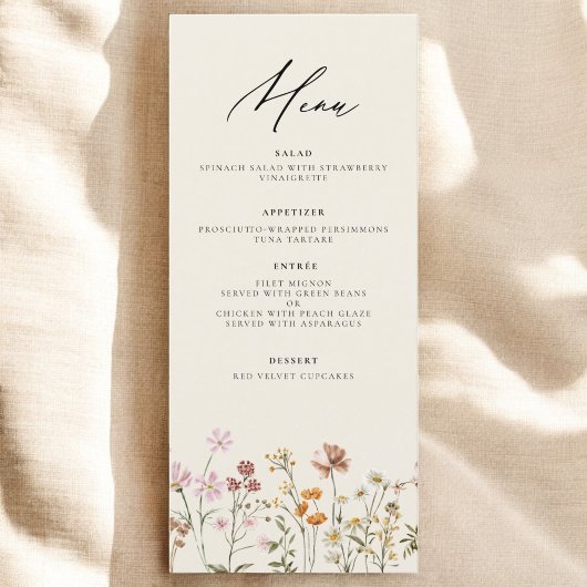 Wildflower Boho Elegante bruiloft receptie Menu