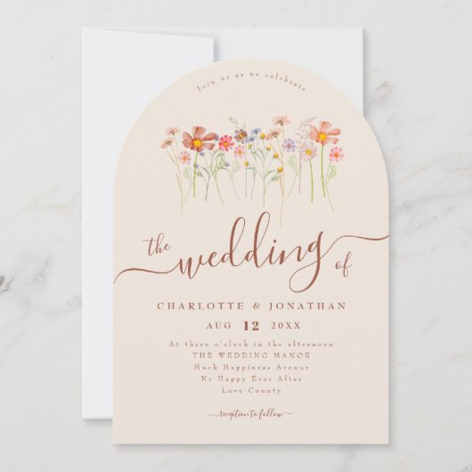 Wildflower Boho Fall Beige Terracotta Rust QR code Kaart (Voorkant)