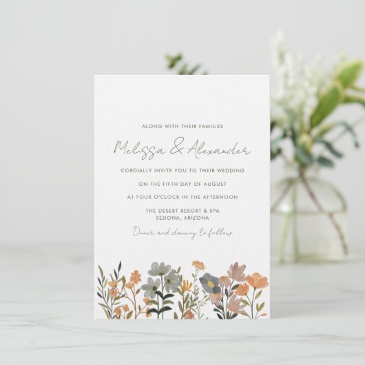 Wildflower Boho Fall bruiloft uitnodiging (Staand voorkant)