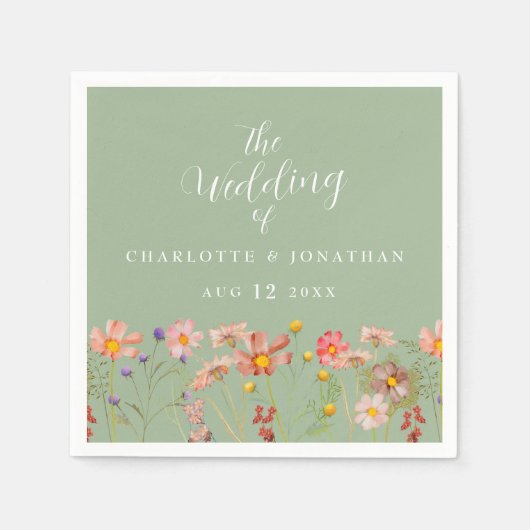 Wildflower Boho Fall Floral Sage Green Wedding Servet (Voorkant)